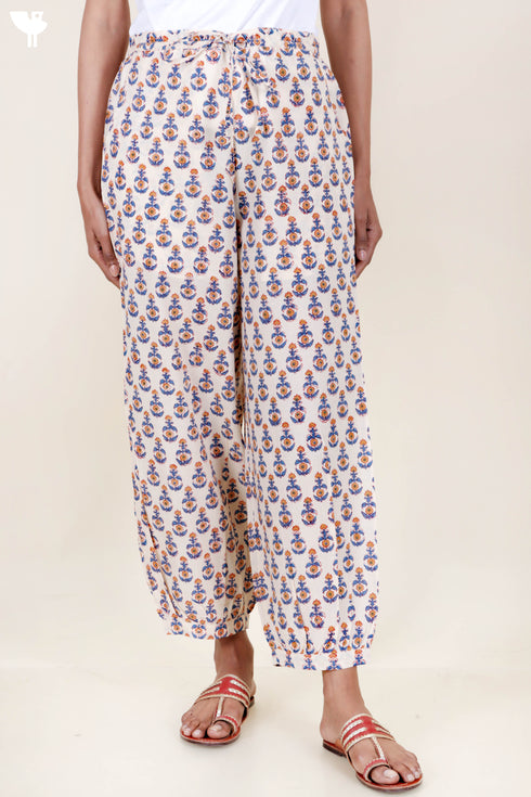 Cambric Cotton Harem Pants In Block Print