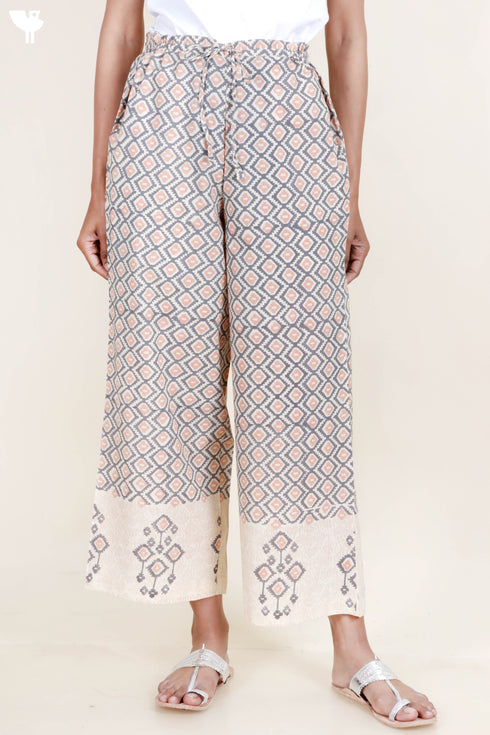 Cambric Cotton Palazzo Pants In Block Print