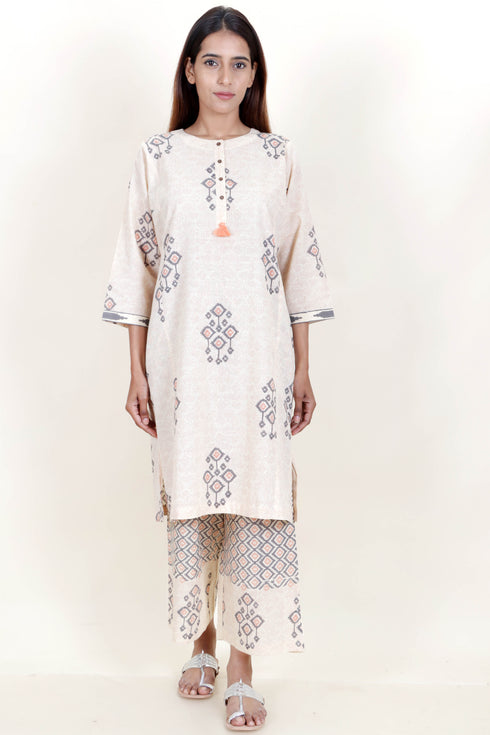 Cambric Cotton Palazzo Pants In Block Print