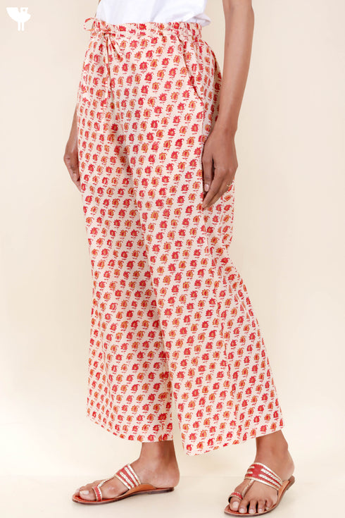 Cambric Cotton Palazzo Pants In Block Print