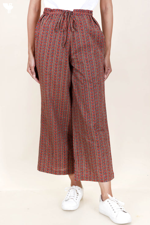 Cambric Cotton Palazzo Pants in Geometric Block Print