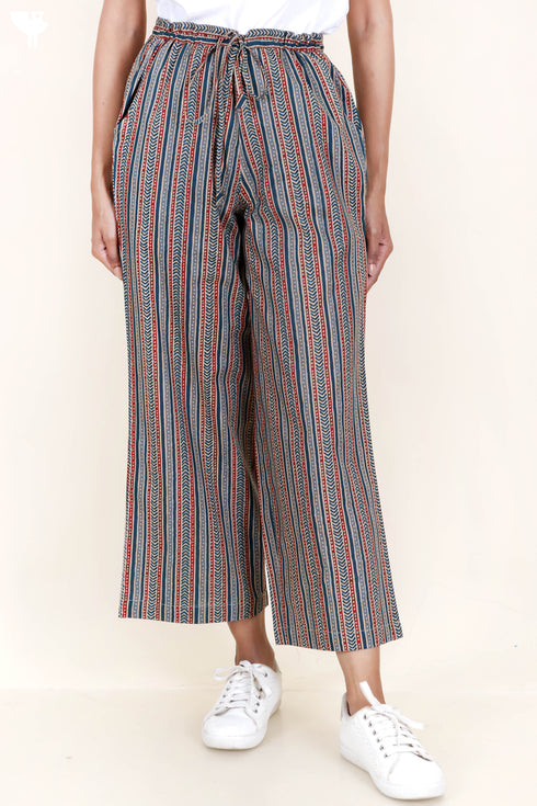 Cambric Cotton Palazzo Pants in Geometric Block Print