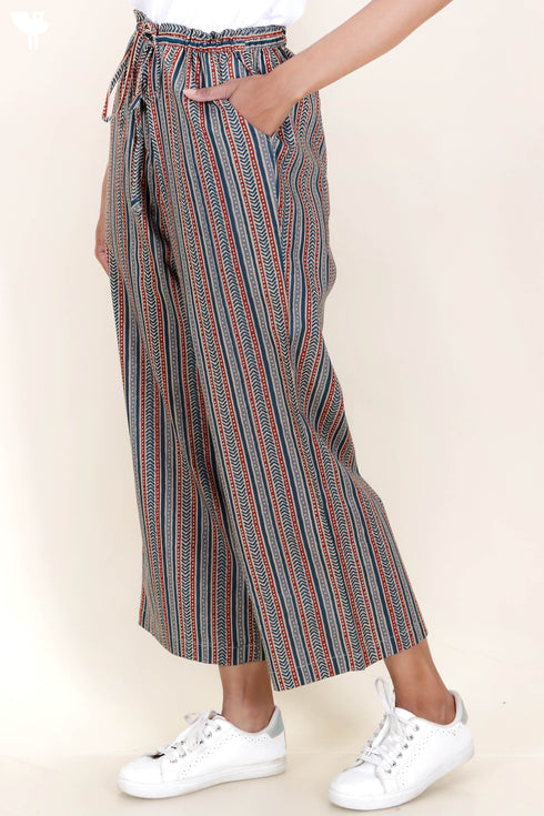 Cambric Cotton Palazzo Pants in Geometric Block Print