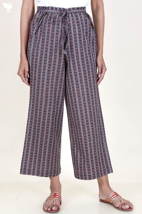 Cambric Cotton Palazzo Pants In Block Print