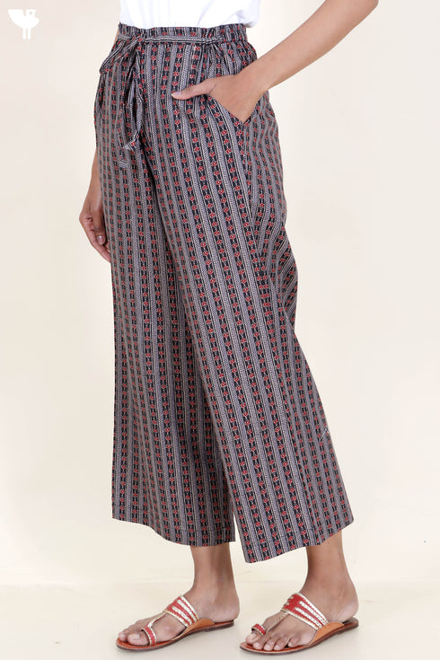 Cambric Cotton Palazzo Pants In Block Print