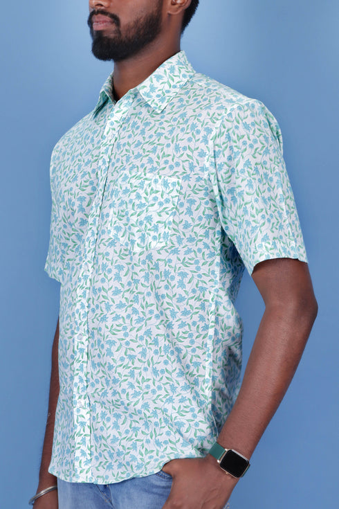 Slim Fit Cambric Cotton Men’s Half Sleeved Shirt In Floral Print