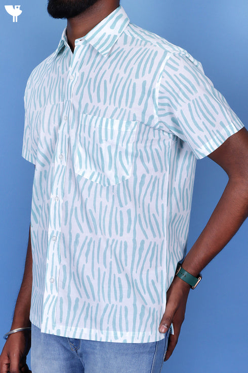 Regular Fit Cambric Cotton Men’s Half Sleeved Shirt In Graphic Block Print