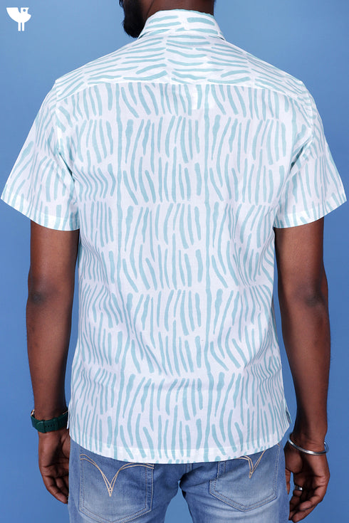 Regular Fit Cambric Cotton Men’s Half Sleeved Shirt In Graphic Block Print