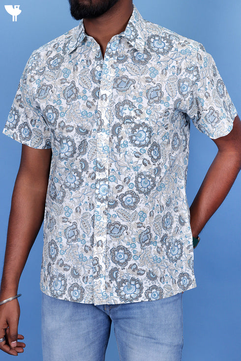 Regular Fit Cambric Cotton Men’s Half Sleeved Shirt In Floral Print