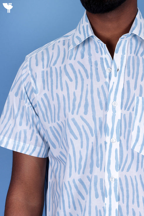 Regular Fit Cambric Cotton Men’s Half Sleeved Shirt In Graphic Block Print