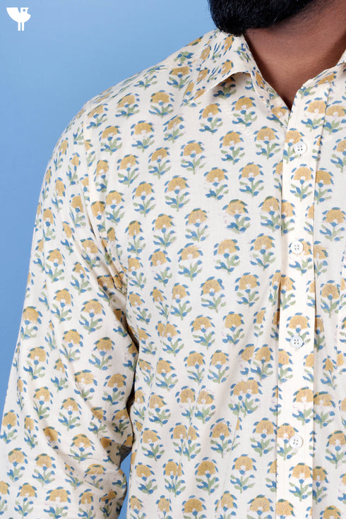 Regular Fit Cotton Men’s Full Sleeved Shirt In Block Print
