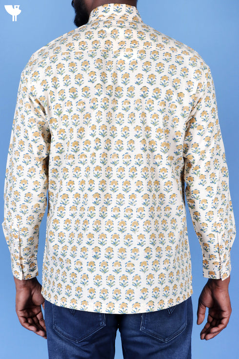 Regular Fit Cotton Men’s Full Sleeved Shirt In Block Print