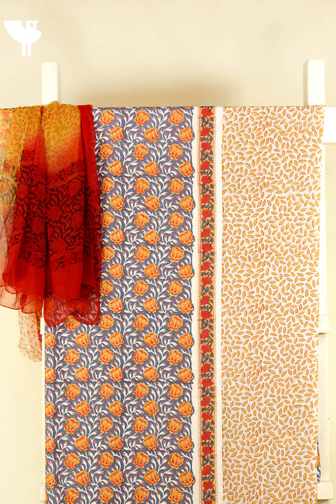 Bizzy Lizzy Dress Material With Chiffon Dupatta In Floral Block Print
