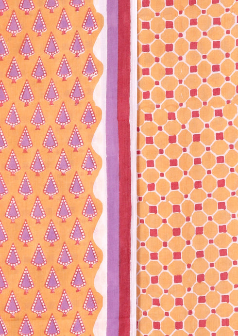 Terry Voile Dress Material With Chiffon Dupatta in Graphic Block Print