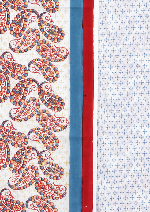 Cambric Cotton Dress Material With Kota Doria Dupatta in Paisley Block Print