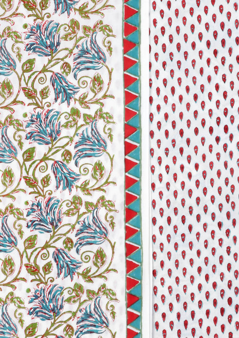 Cambric Cotton Dress Material With Kota Doria Dupatta In FloralBlock Print