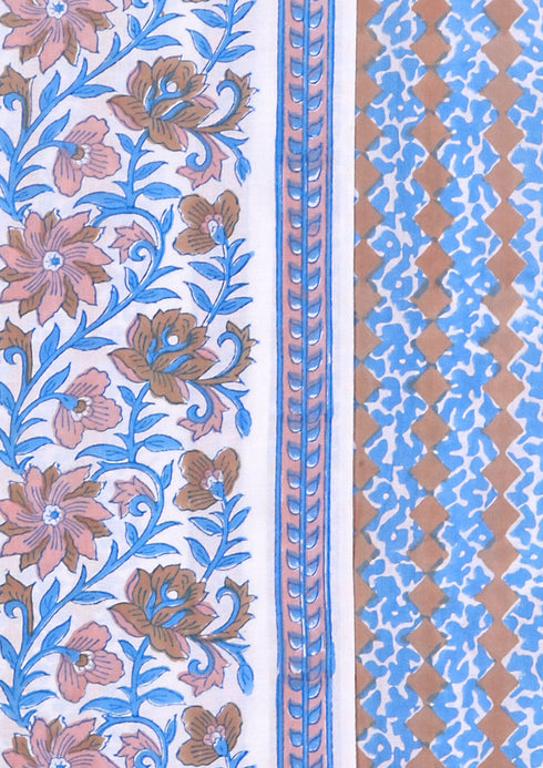 Cambric Cotton Dress Material With Kota Doria Dupatta in Floral Block Print