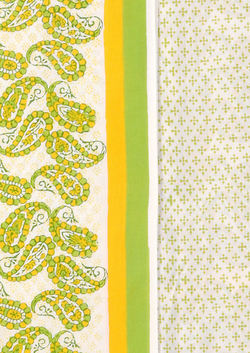 Cambric Cotton Dress Material With Kota Doria Dupatta in Paisley Block Print