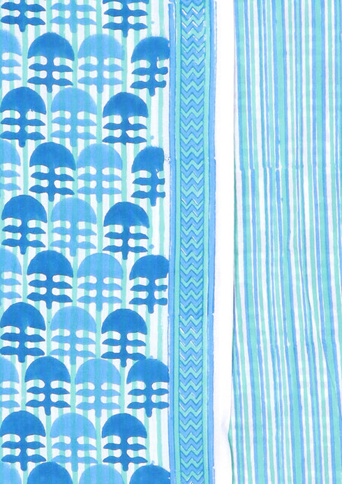 Cambric Cotton Dress Material With Kota Doria Dupatta In Graphic Block Print