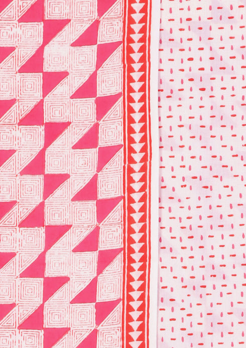Cambric Cotton Dress Material With Kota Doria Dupatta In Geometric Block Print