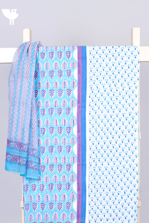 Cambric Cotton Dress Material With Kota Doria Dupatta in Floral Block Print