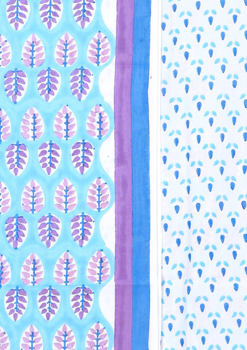 Cambric Cotton Dress Material With Kota Doria Dupatta in Floral Block Print
