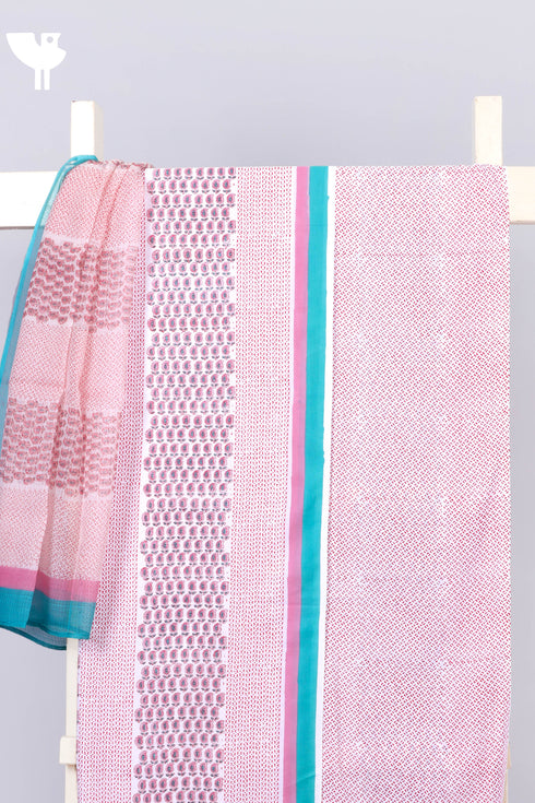 Cambric Cotton Dress Material With Kota Doria Dupatta in Floral Block Print