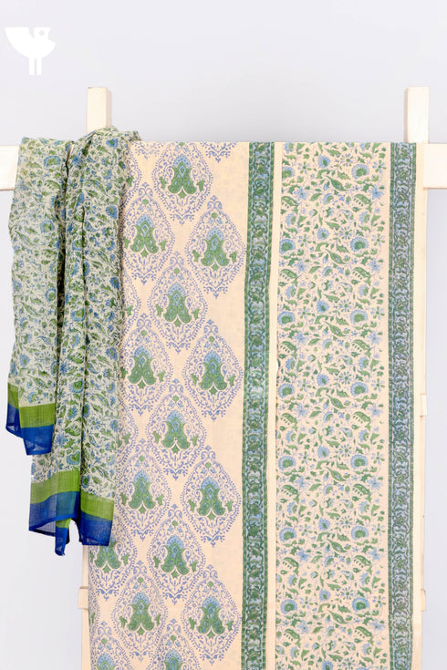 Terry Voile Dress Material with Kota Dupatta In Graphic Block Print