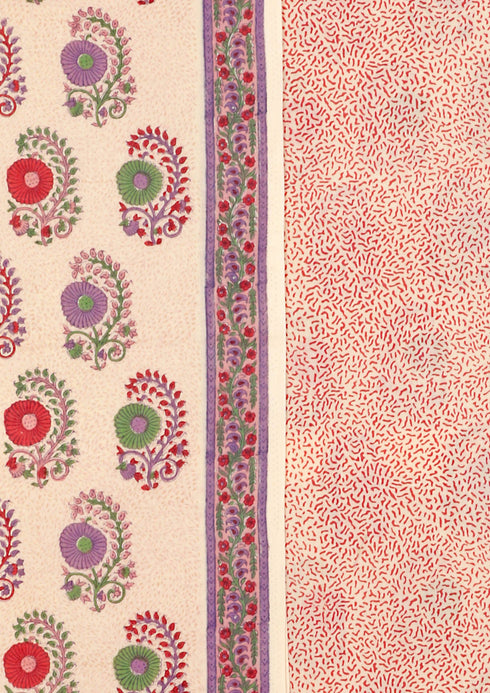Terry Voile Dress Material With Kota Doria Dupatta In Floral Block Print