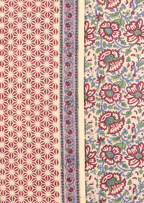 Terry Voile Dress Material With Kota Doria Dupatta In Floral Block Print