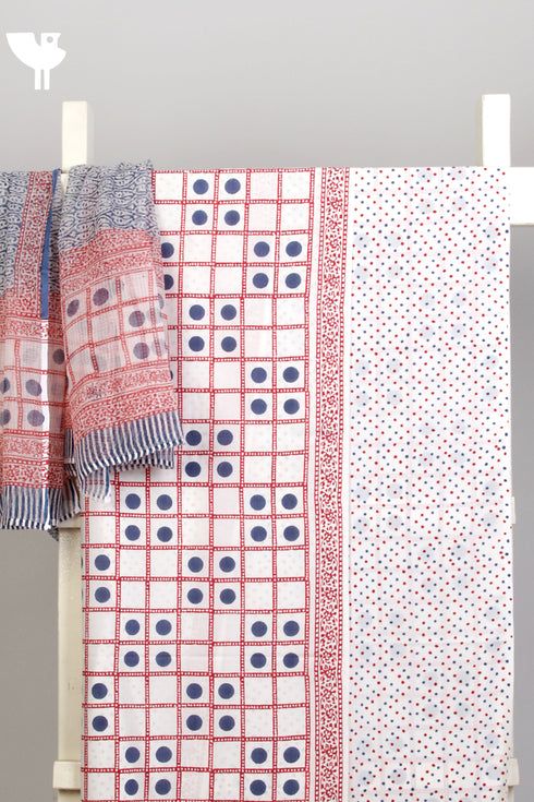 Bizzy Lizzy Dress Material With Kota Doriaa Dupatta in Geometric Block Print
