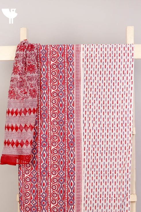 Bizzy Lizzy Dress Material With Kota Doria Dupatta in Geometric Block Print