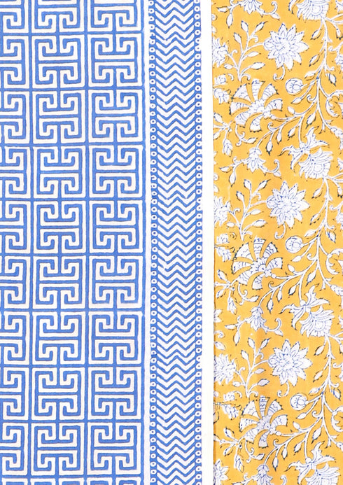 Bizzy Lizzy Dress Material With Kota Doria Dupatta in Graphic Block Print