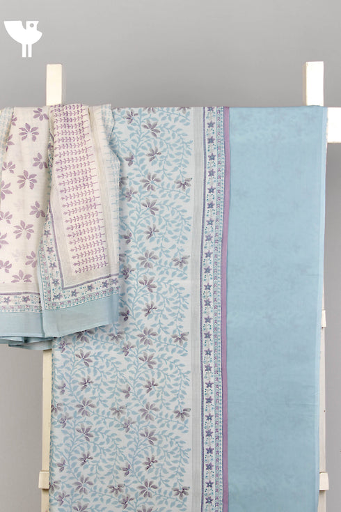 Chanderi Silk Dress Material With Dupatta In Floral Block Print