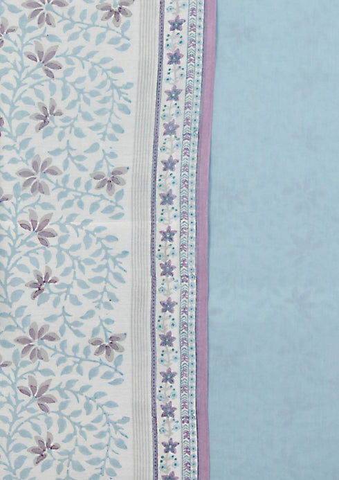 Chanderi Silk Dress Material With Dupatta In Floral Block Print