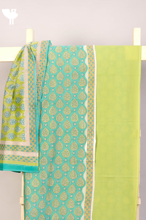 Chanderi Silk Dress Material With Chanderi Silk Dupatta In Gold Block Print
