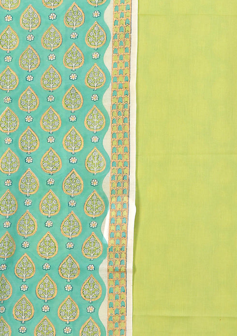 Chanderi Silk Dress Material With Chanderi Silk Dupatta In Gold Block Print