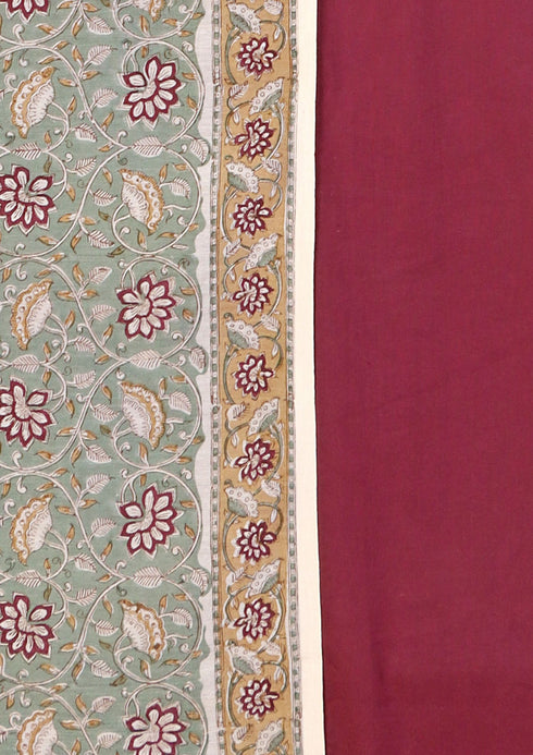 Chanderi Silk Dress Material With Dupatta In Floral Block Print