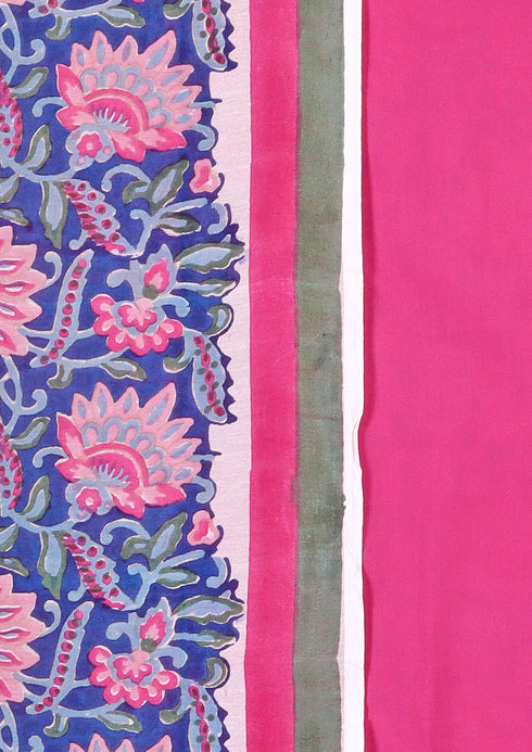 Chanderi Silk Dress Material With Dupatta In Floral Block Print