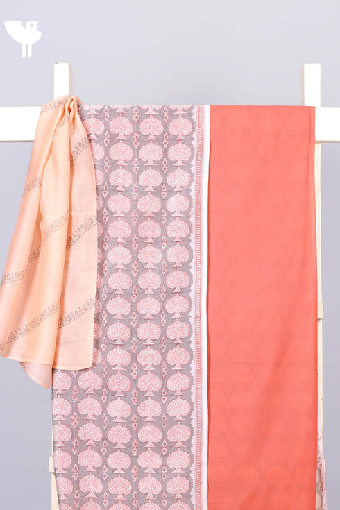 Chanderi Silk Dress Material With Dupatta In Traditional Block Print