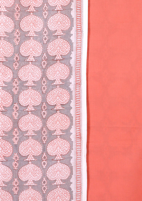 Chanderi Silk Dress Material With Dupatta In Traditional Block Print