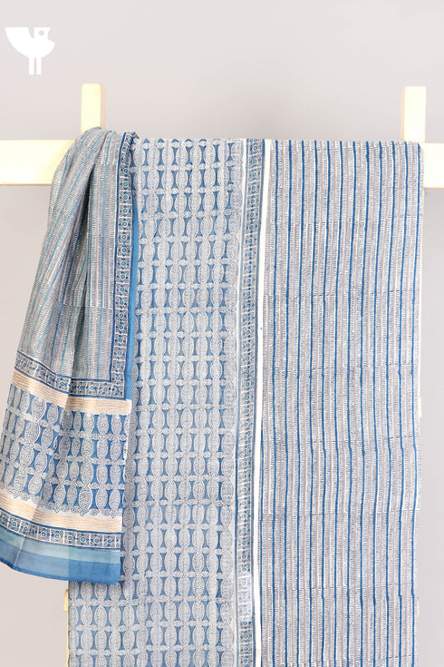 Chanderi Silk Dress Material With Dupatta In Graphic Block Print