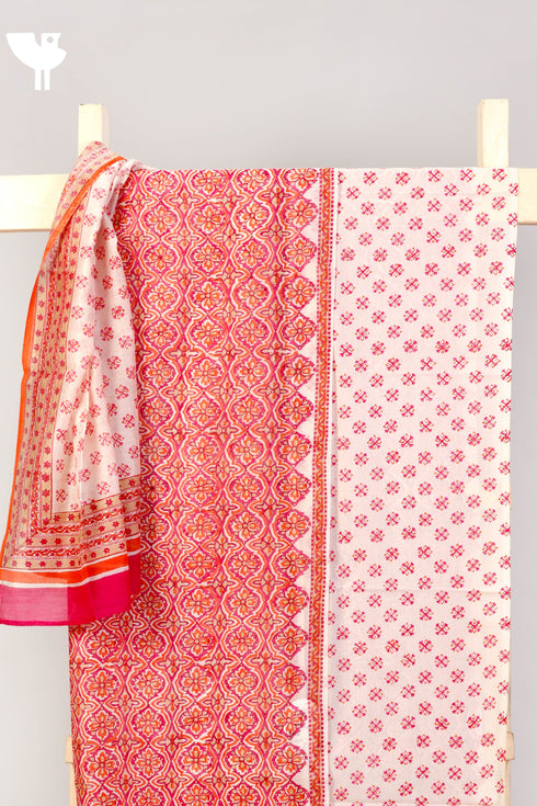 Chanderi Silk Dress Material With Dupatta InGraphic Block Print
