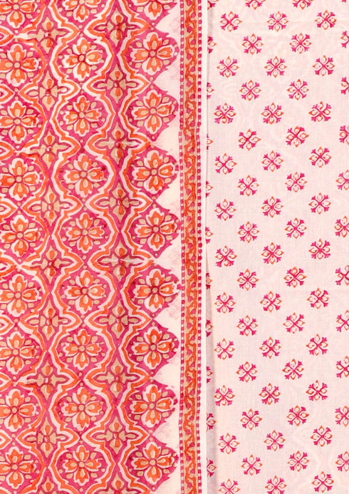 Chanderi Silk Dress Material With Dupatta InGraphic Block Print