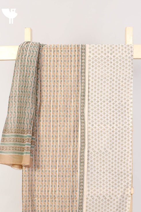 Chanderi Silk Dress Material With Dupatta In Graphic Block Print