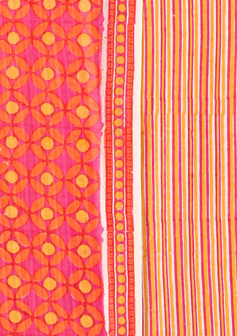 Chanderi Silk Dress Material With Dupatta In Graphic Block Print