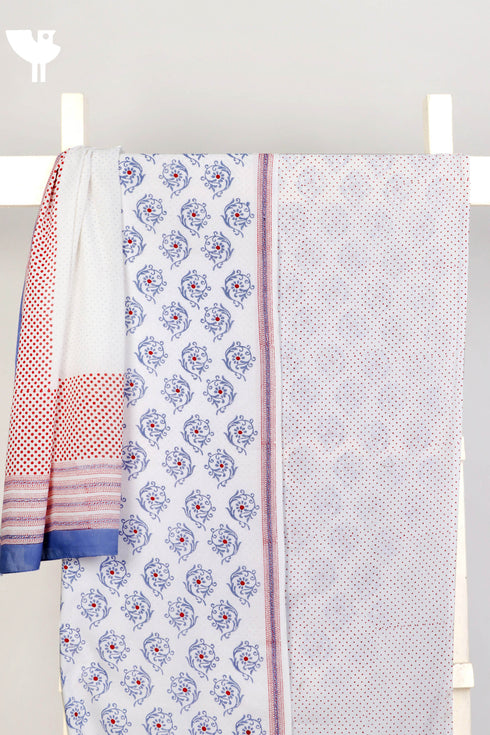 Cambric Cotton Dress Material With Mulmul Dupatta in Block Print
