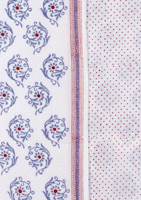 Cambric Cotton Dress Material With Mulmul Dupatta in Block Print