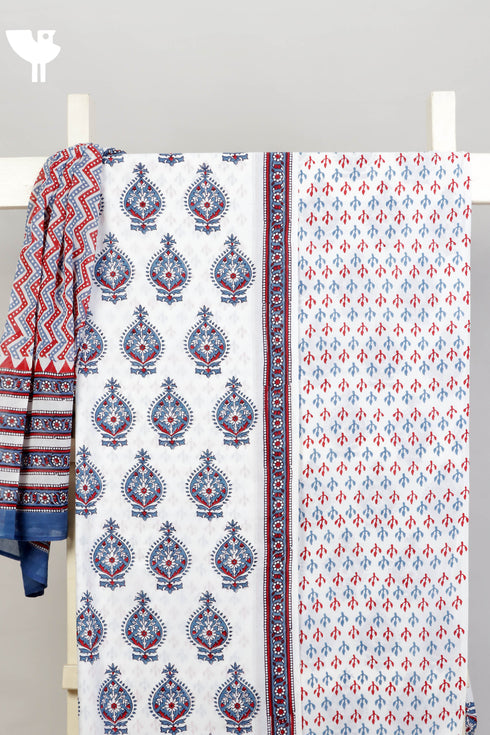 Cambric Cotton Dress Material With Mulmul Dupatta in Block Print