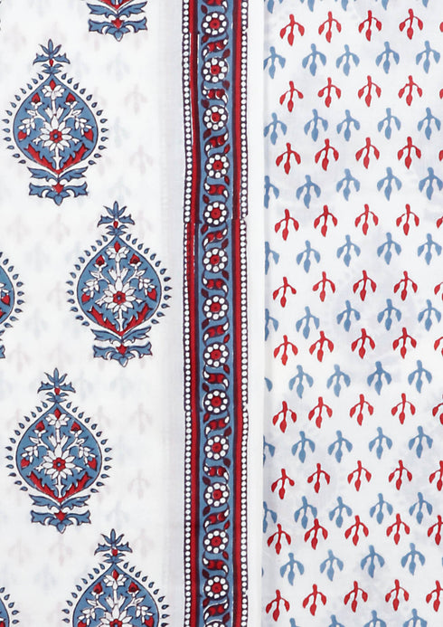 Cambric Cotton Dress Material With Mulmul Dupatta in Block Print